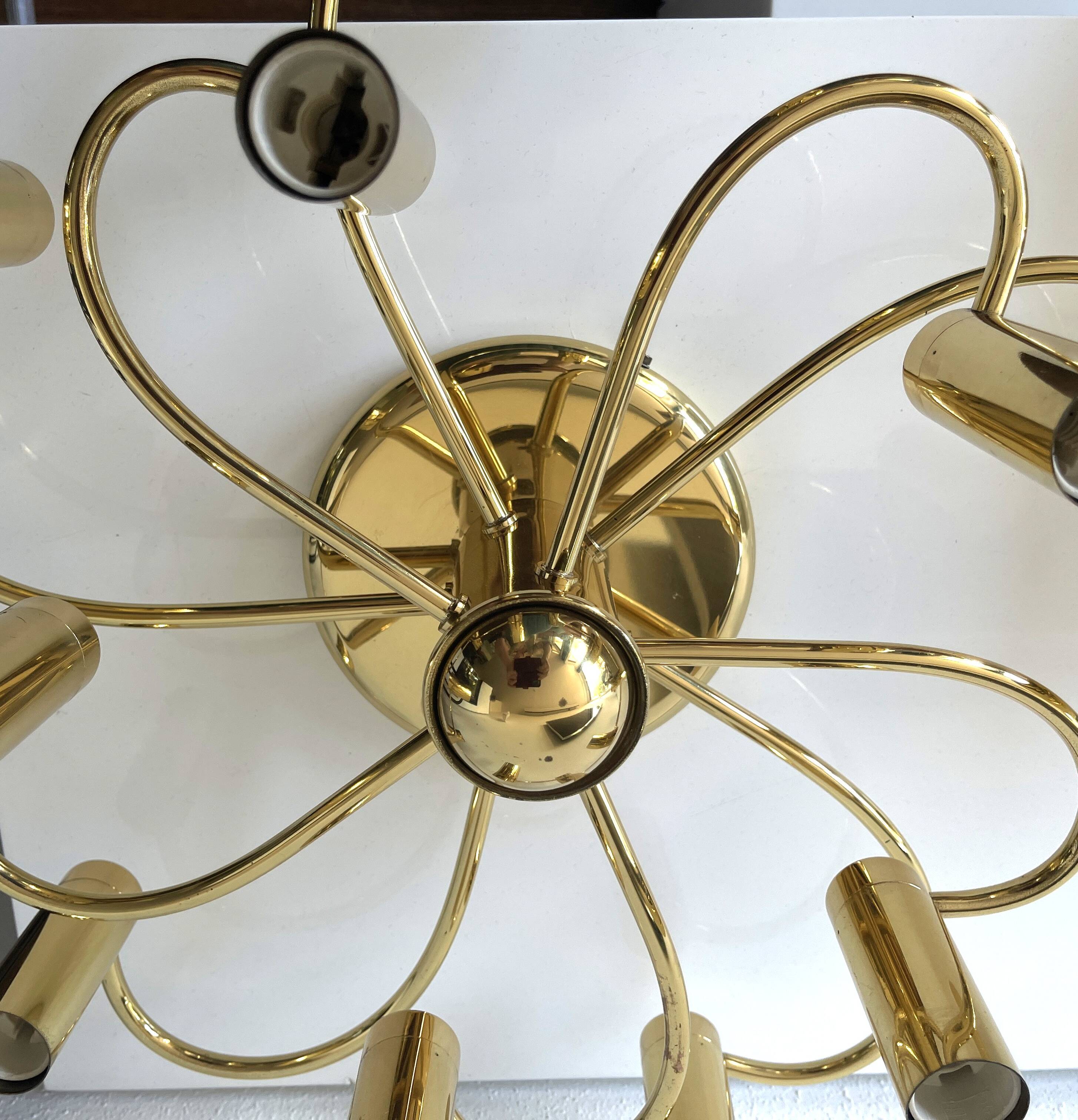Brass suspension Mid-century 10 arms by Honsel Leuchten