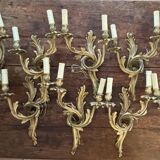 Set of 5 pairs of Louis XV style gilt bronze wall lights + bulbs