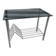 Coffee table, vinyl storage or metal and smoked glass occasional furniture