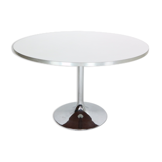 Börje johanson round white & chrome "tulip" dinning table, 1968 sweden