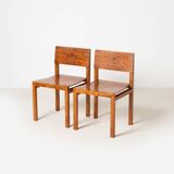 Set of 4 unique Bauhaus modernist dining chairs in birch, Prague, 1940s.