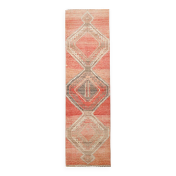 Tapis de couloir turc doux vintage rouge pêche 3x10, 86x303 cm SK 20297