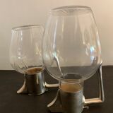 Set de 2 carafes ou pichets en métal argenté et cristal