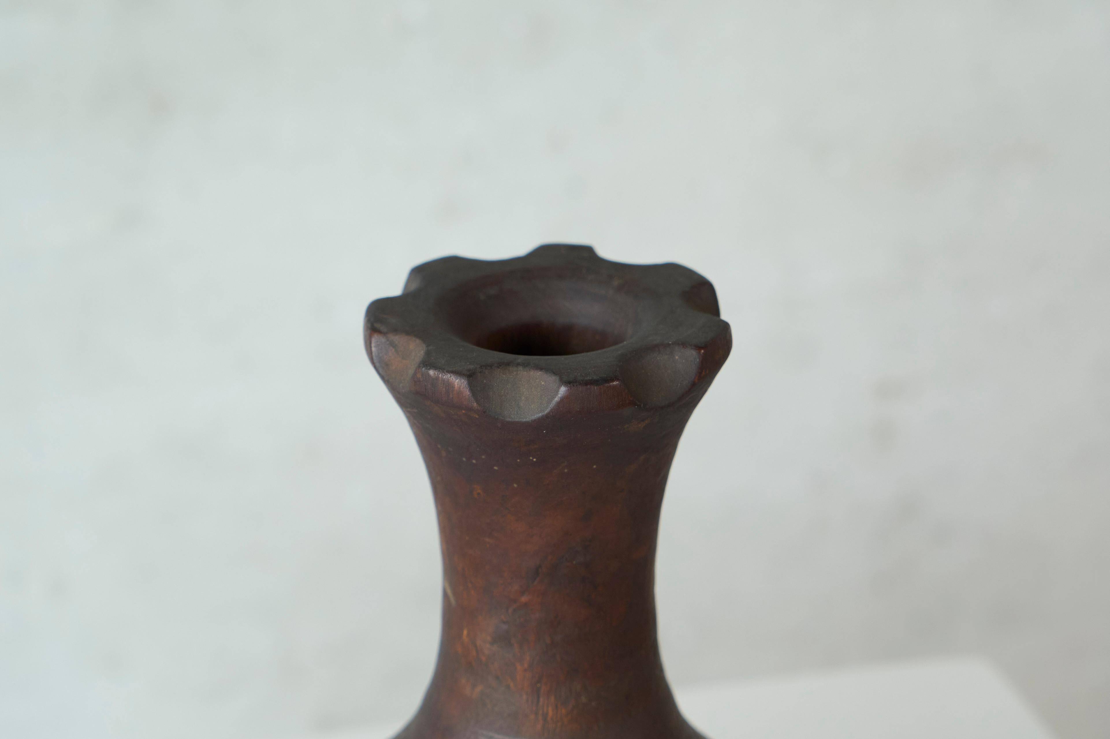 Sculpted wooden vase in Wabi-Sabi style from the 1960s.