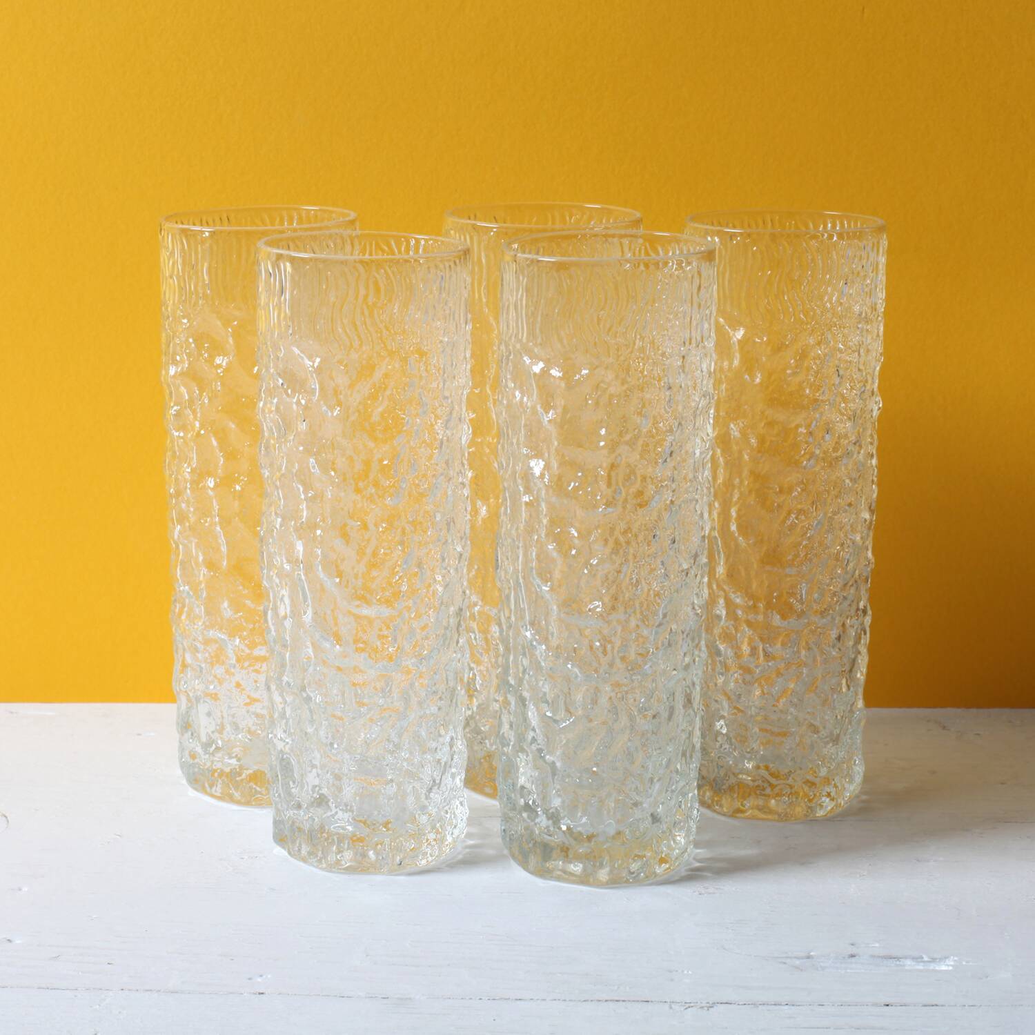 Set of 5 Vintage Bark Patterned Tumblers / Mid-Century Pressed Glass /Italy