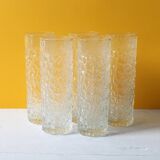 Set of 5 Vintage Bark Patterned Tumblers / Mid-Century Pressed Glass /Italy