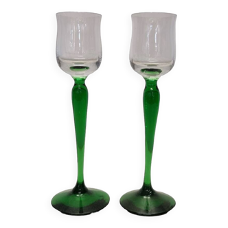 Vintage Shot Glasses With Green Base, 1970s