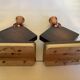 Pair of geometric wooden candlesticks from the 1950s.