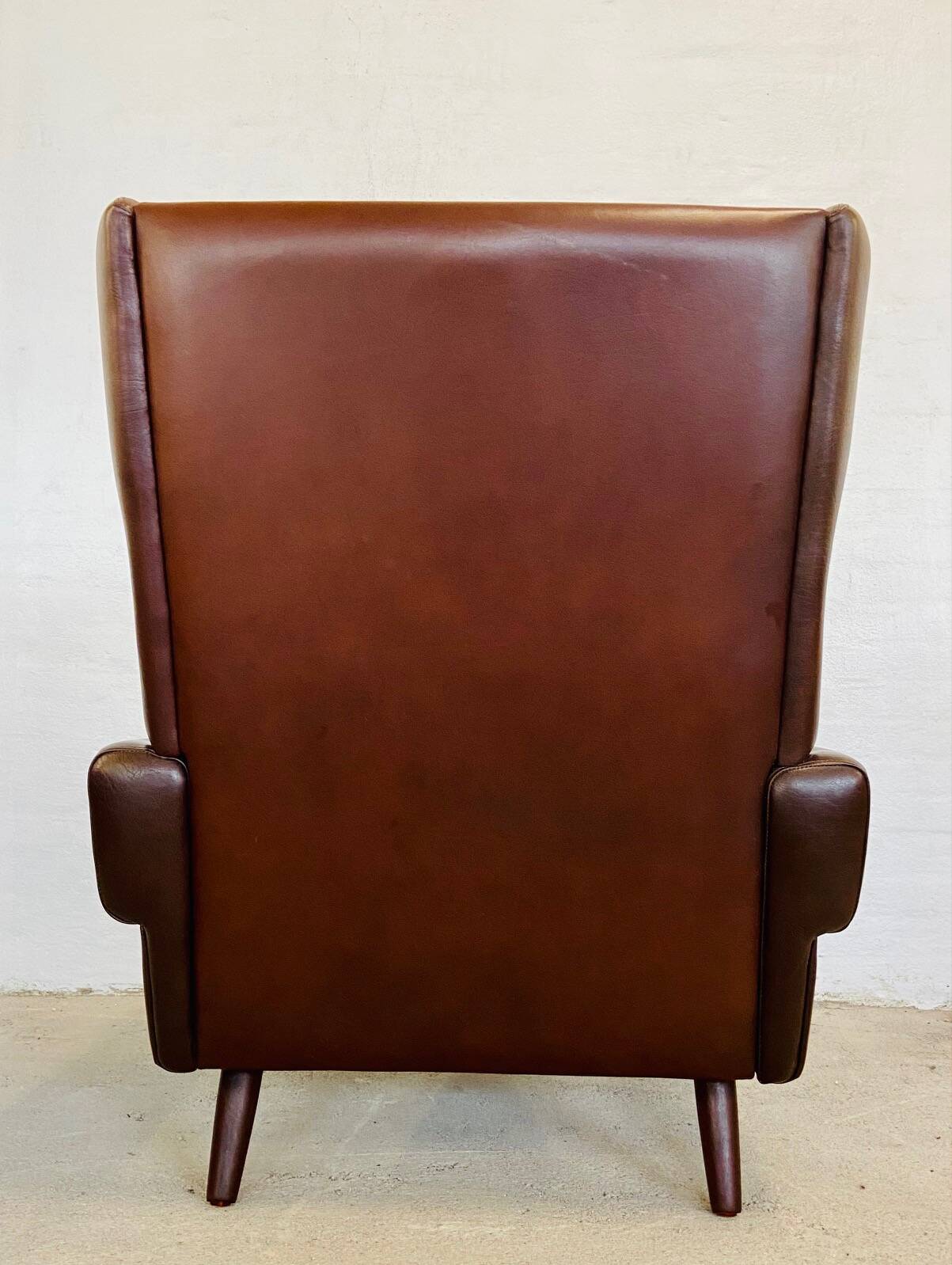 Vintage danish retro mid-century svend skipper cognac leather chair & stool 60s