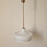 Rare Midcentury Brass and Milk Glass Pendant Kamenicky Senov, 1970s