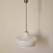 Rare Midcentury Brass and Milk Glass Pendant Kamenicky Senov, 1970s