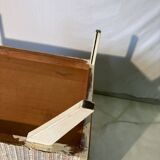 Vintage upholstered chest, white lacquered wooden structure, 1960s-70s