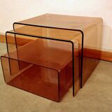Vintage pull-out coffee tables in smoked plexiglass