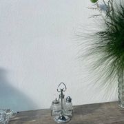 Silver-plated metal and glass salt and pepper shakers
