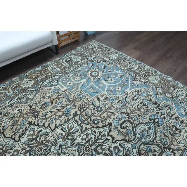 1970s Vintage Persian Handmade Wool Cotton Light Brown Area Rug 280x344