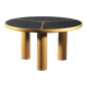 Sculptural Round Table in Wood, Brass and Dark Laminate, Italy 1970s
