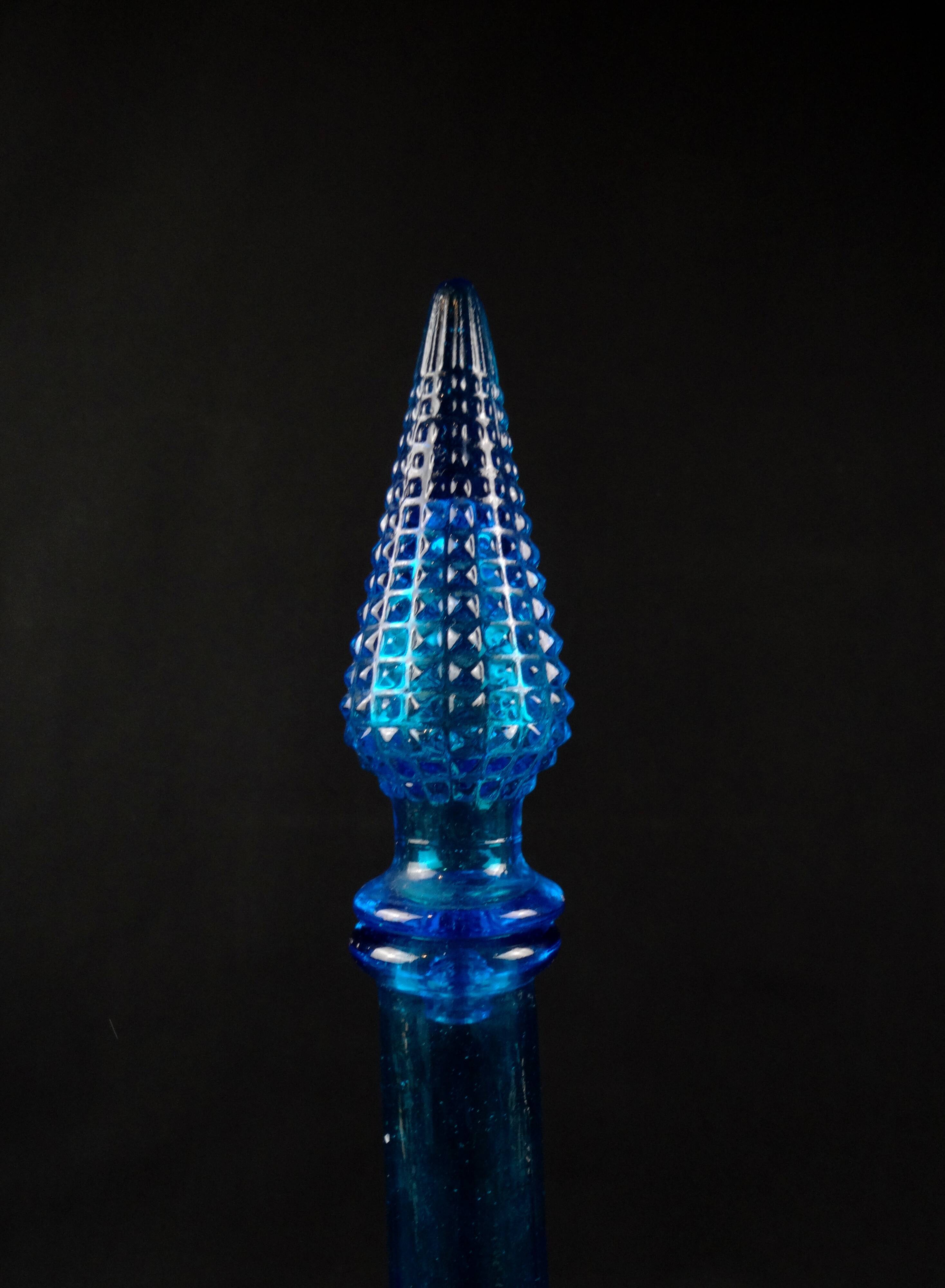 Vintage 1970s Empoli pressed blue molded glass carafe/bottle