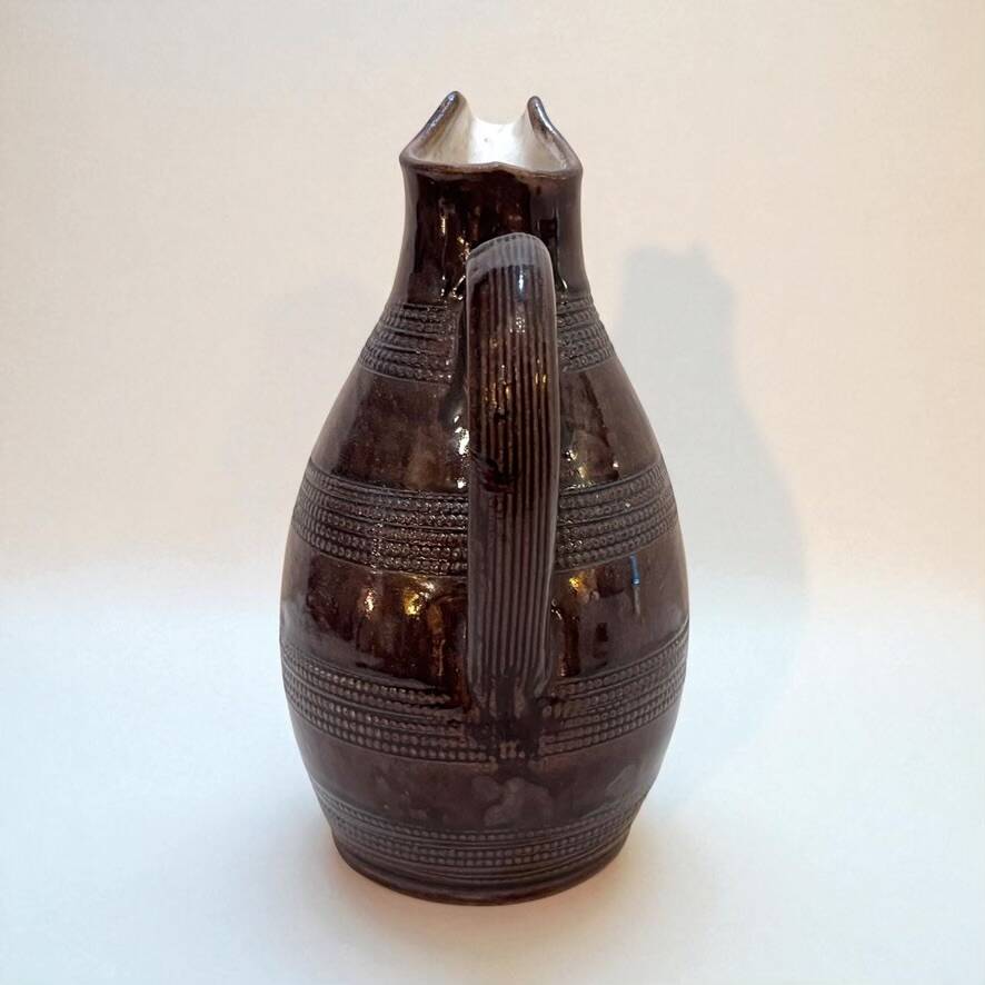 Antique Brutalist Brown Stoneware Pitcher from Berry Vintage Carafe