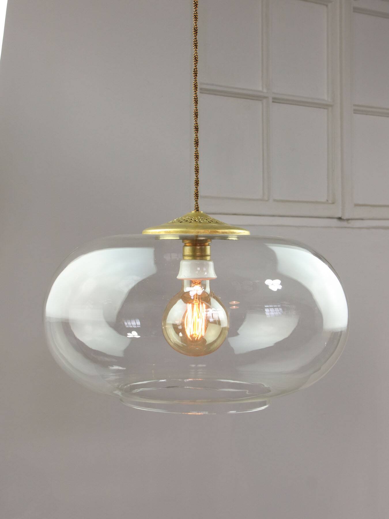 Italian Mid-Century Glass and Brass Pendant Lamp