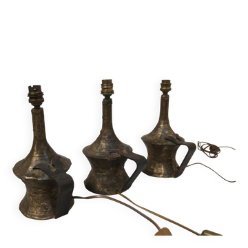 Max Bré set of 3 Brutalist brass table lamps, France 1960s-70s