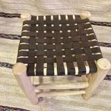 Stool with woven leather seat
