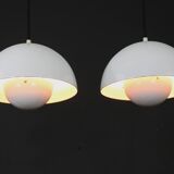 Iconic pair of VP1 white enamel flowerpot lamps  - Verner Panton - 100 % original - Louis Poulsen