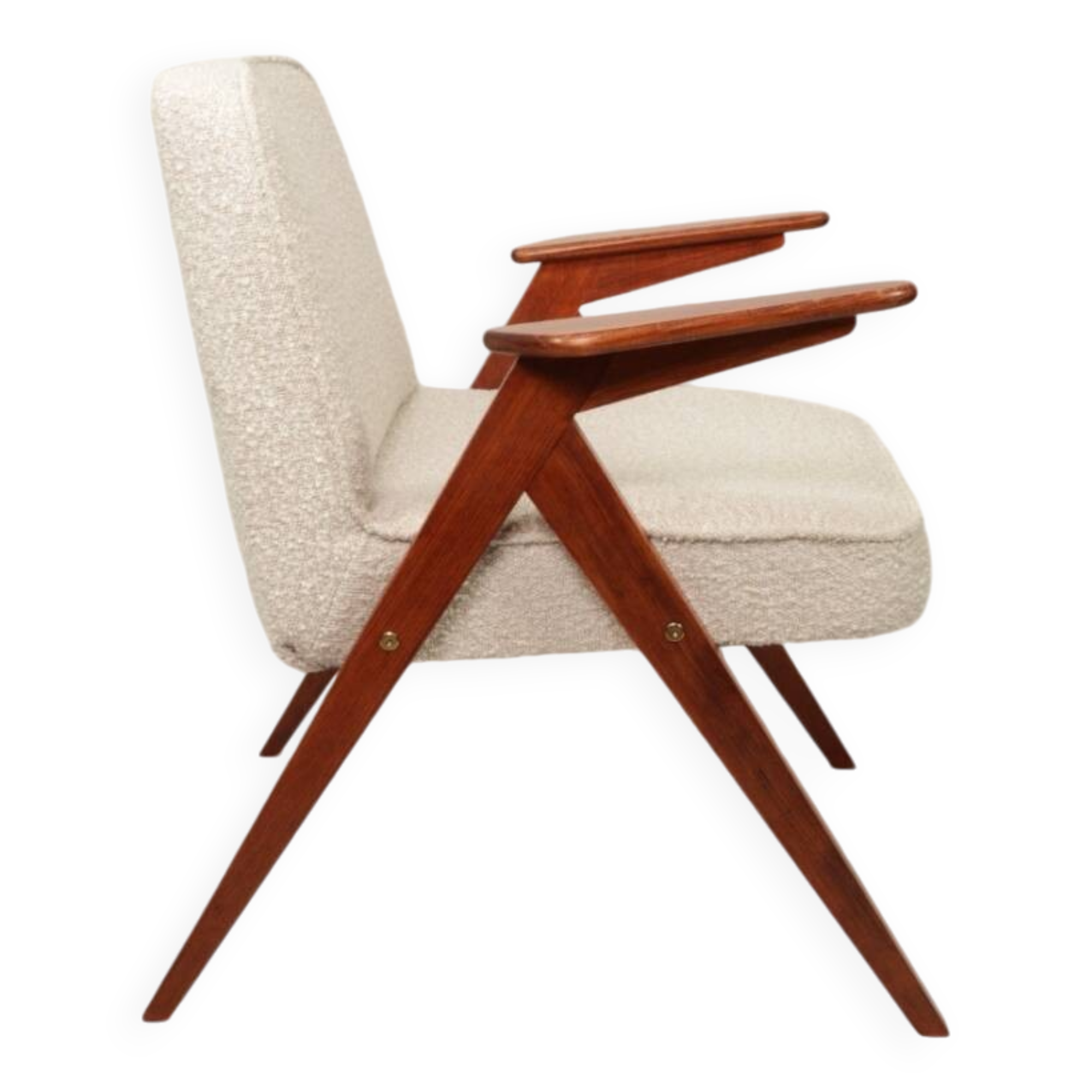 Scandinavian armchair in wood and ecru fabric by Józef Chierowski