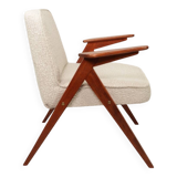 Scandinavian armchair in wood and ecru fabric by Józef Chierowski