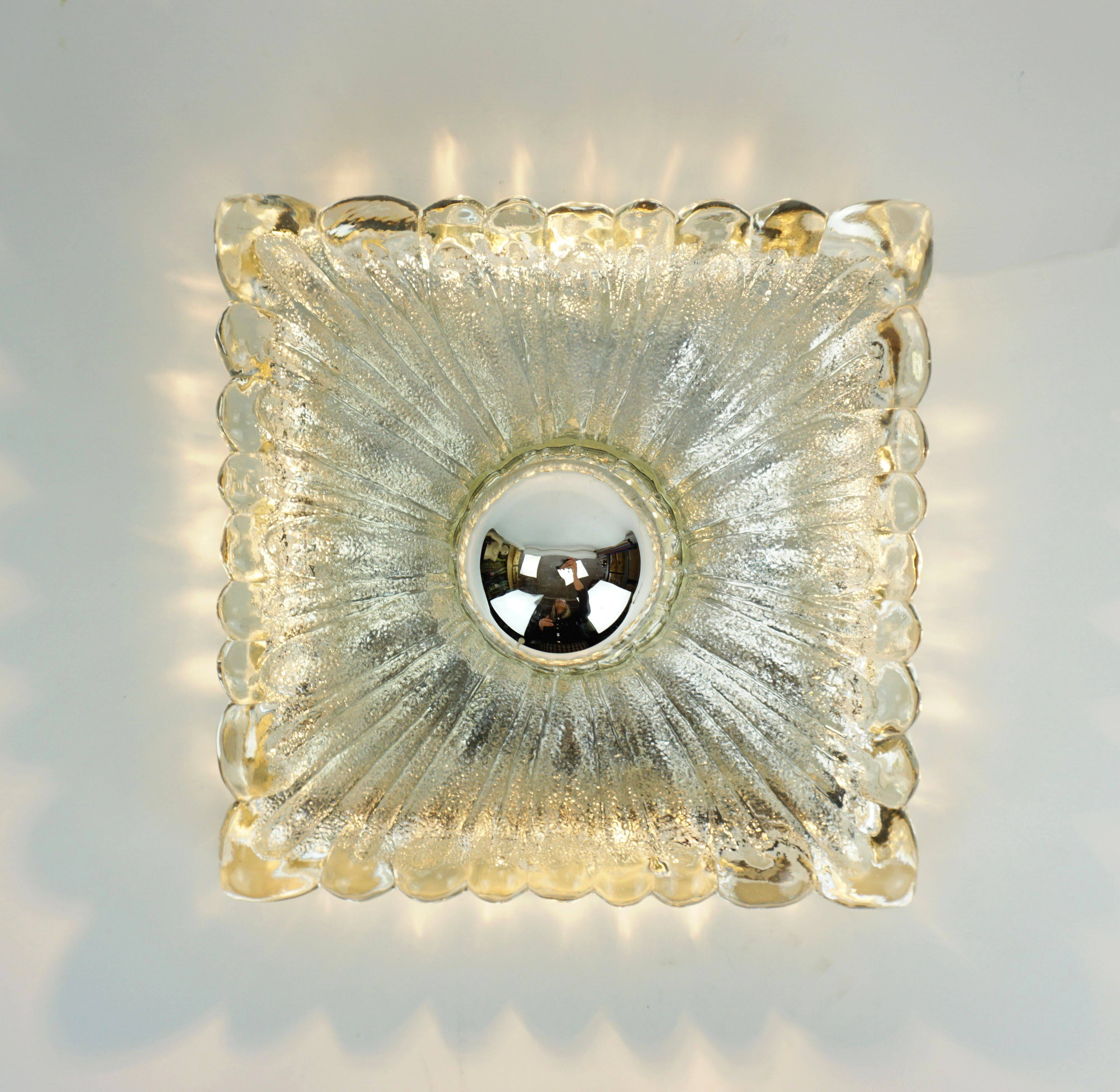 Heavy mid century ice glass wall lamp 1960s 70s sconce hustadt-leuchten
