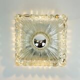 Heavy mid century ice glass wall lamp 1960s 70s sconce hustadt-leuchten
