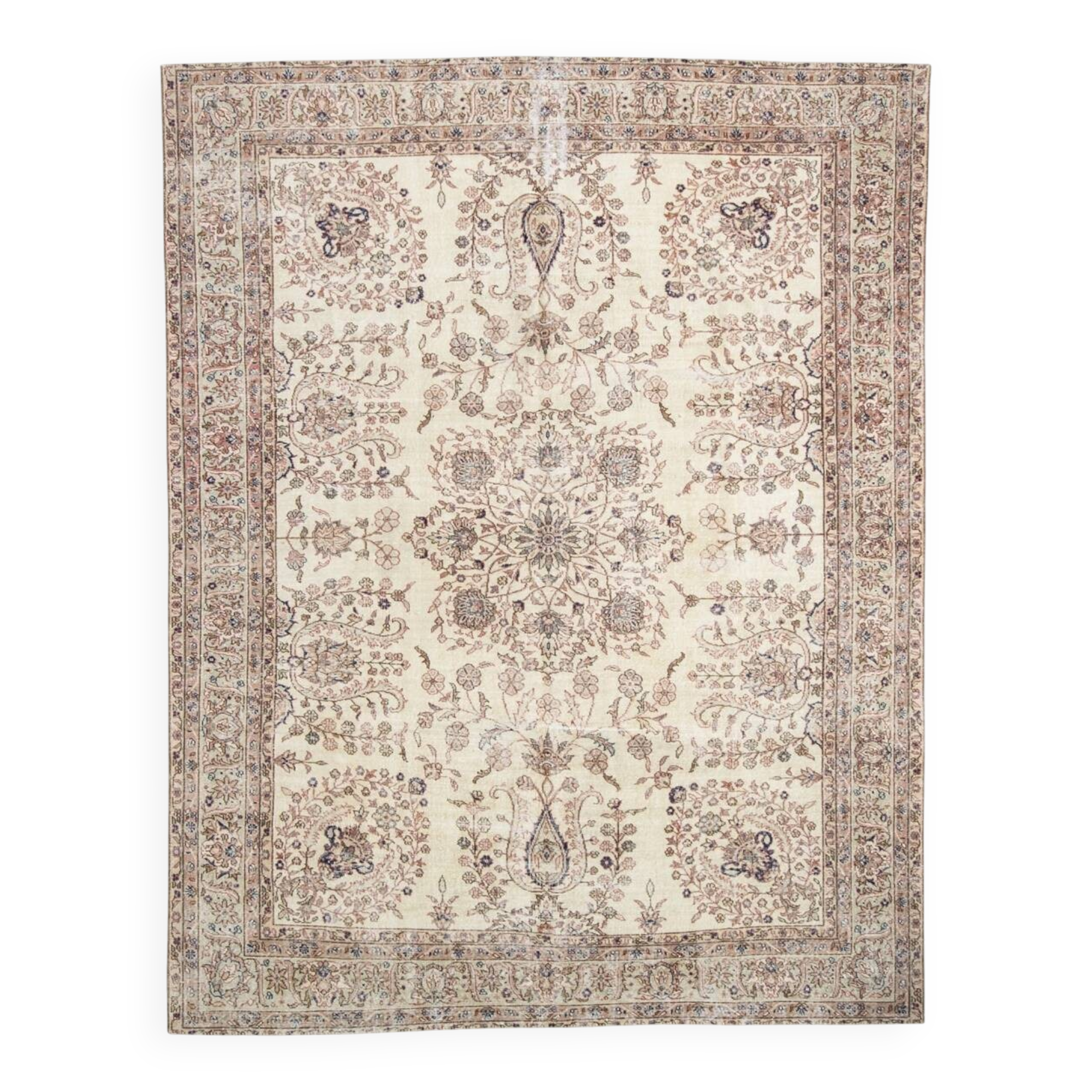 Soft Beige Floral Vintage Rug, One of a Kind Vintage Rug, 277x354 Cm