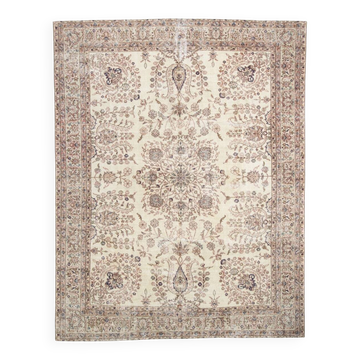 Soft Beige Floral Vintage Rug, One of a Kind Vintage Rug, 277x354 Cm