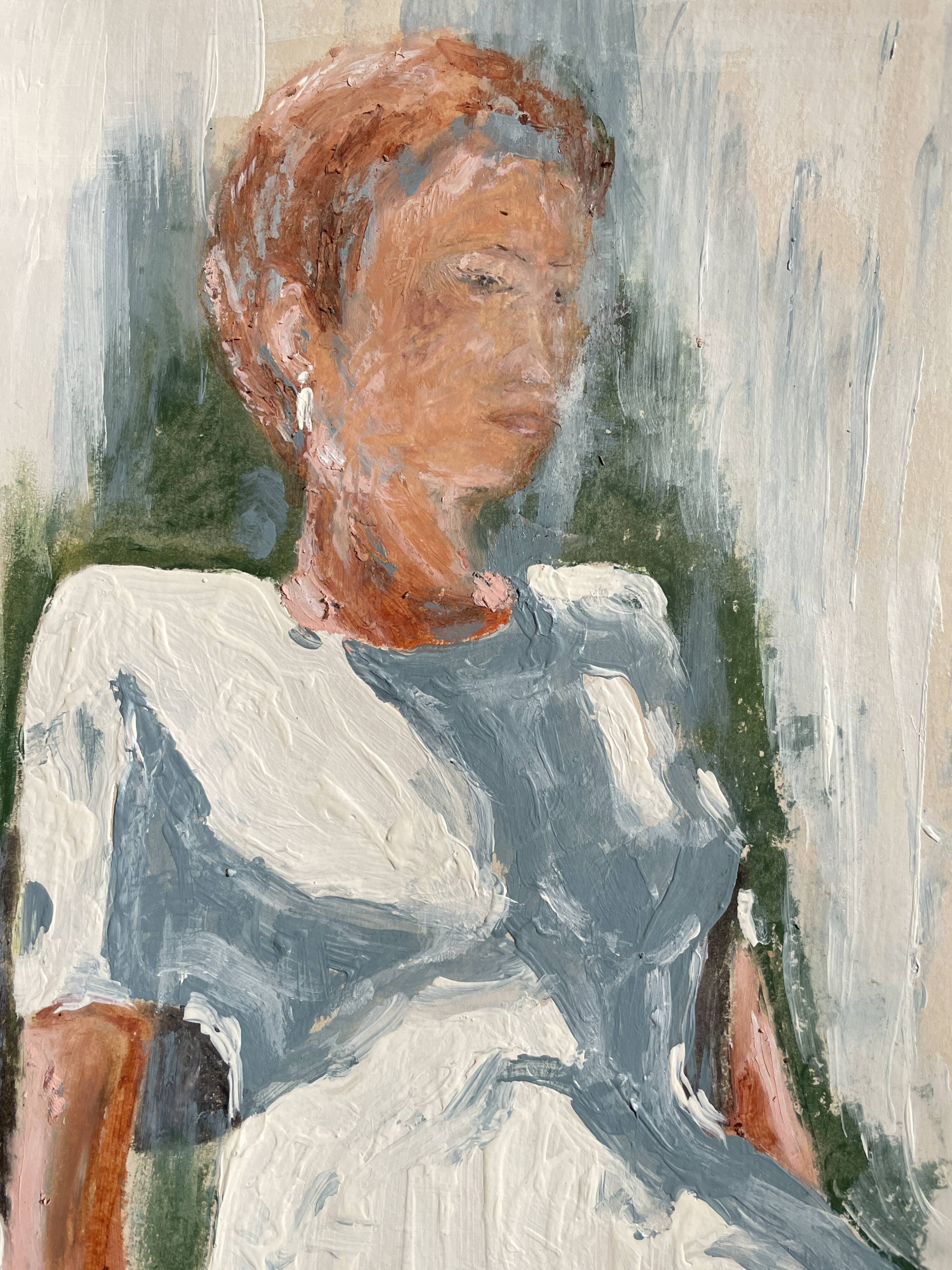 Painting signed pastel female portrait “light in the garden”
