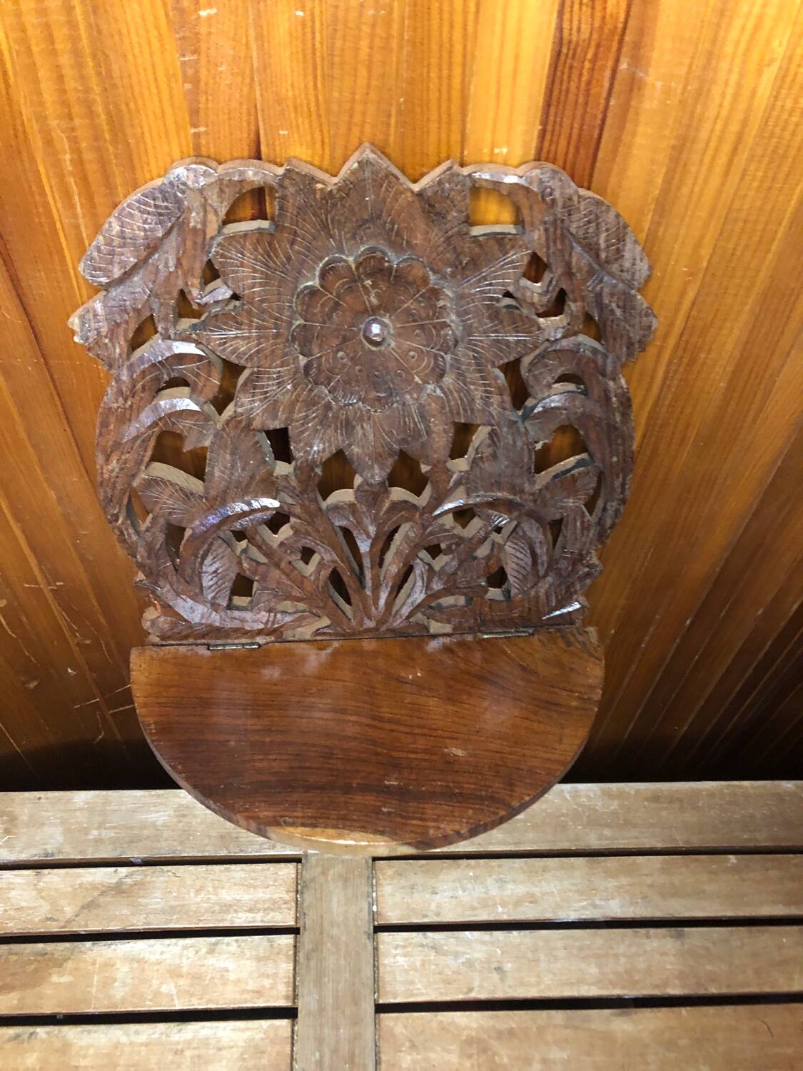 Carved wood shelf vintage birds & flowers decor