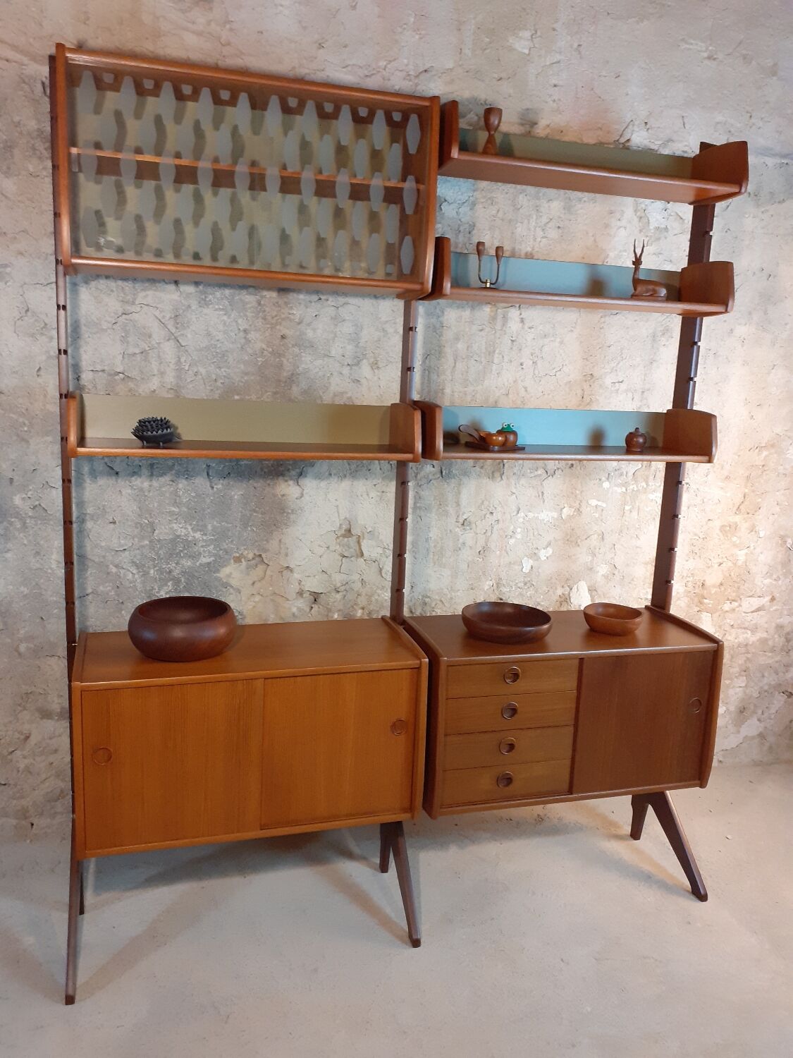 Self-supporting teak shelves ergo, vintage scandinavian 1960s