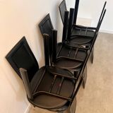 Lot 6 black leather chairs Italian design 80s Cattelan Italia vintage Lara model