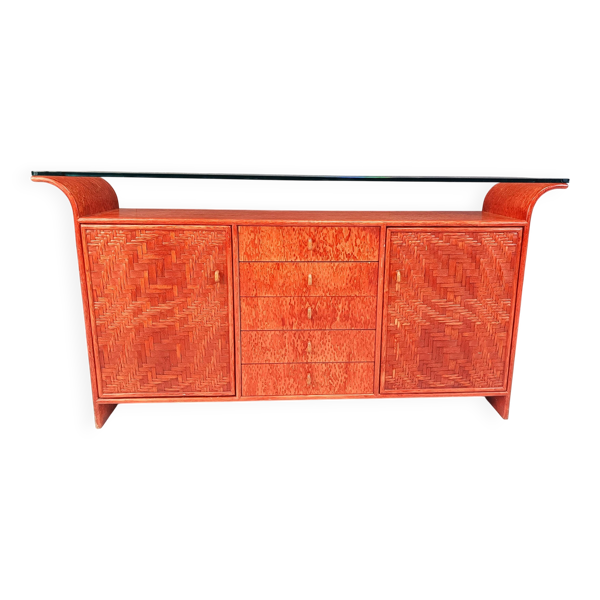 Buffet en rotin vintage, années 1970