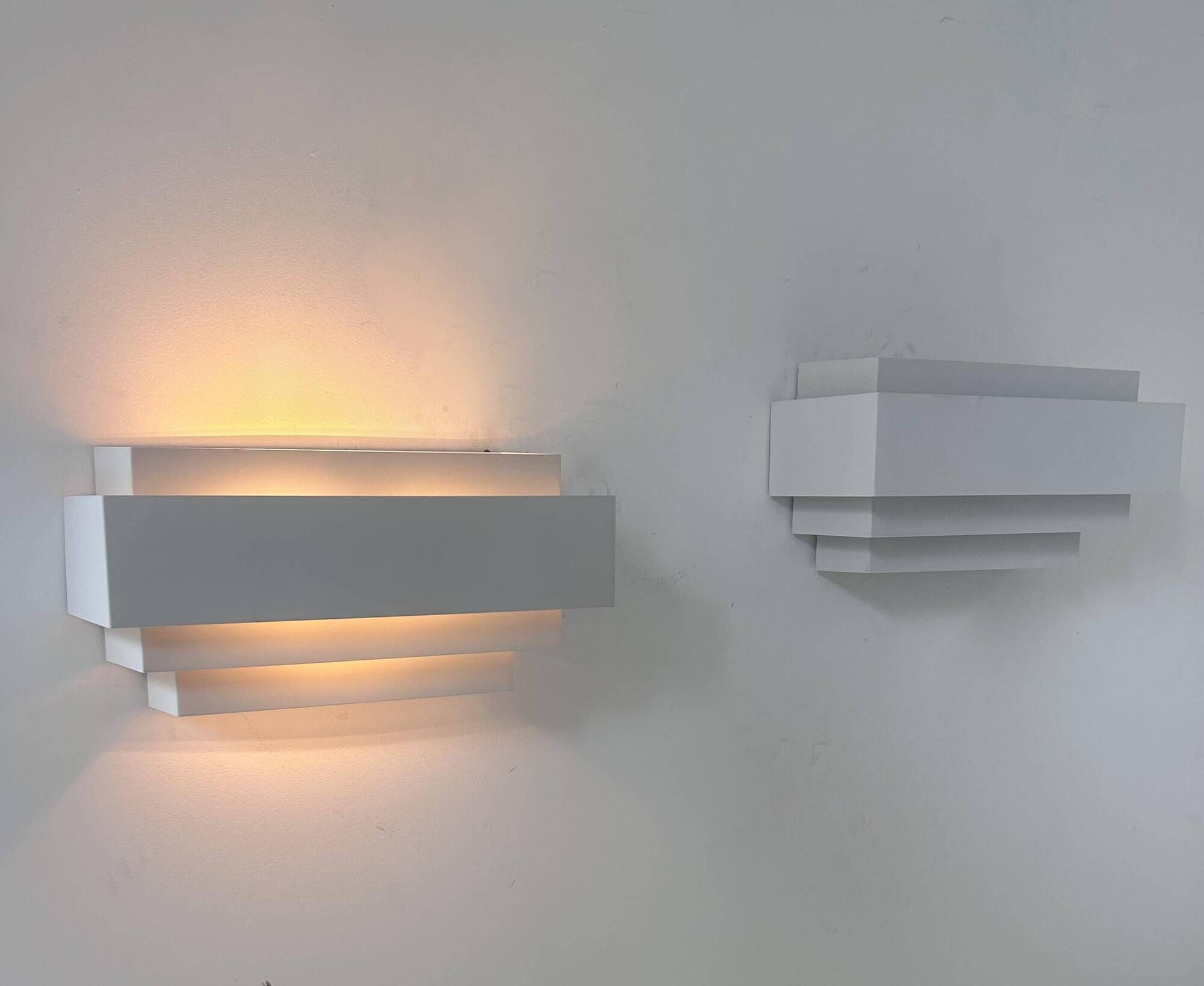 Pair of vintage wall lights, matte white metal, France 1980