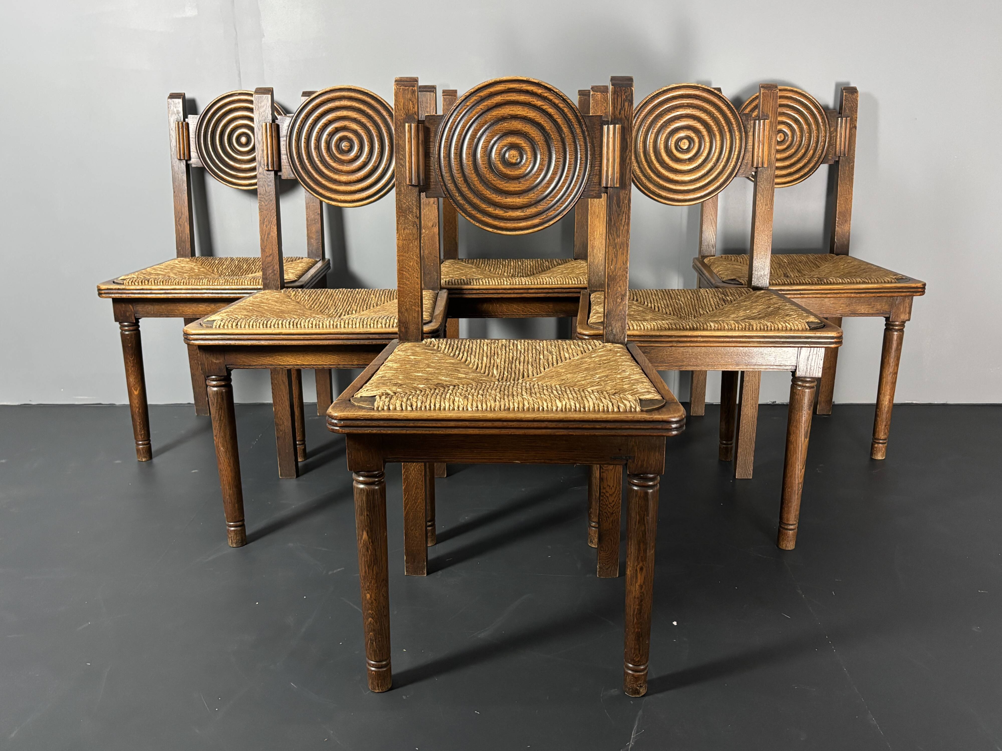 6 Farmhouse wood turned rush dining chairs