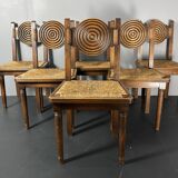 6 Farmhouse wood turned rush dining chairs