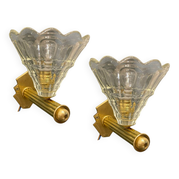 Lot de 2 appliques en verre de Murano et laiton des années 1960