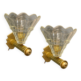 Lot de 2 appliques en verre de Murano et laiton des années 1960