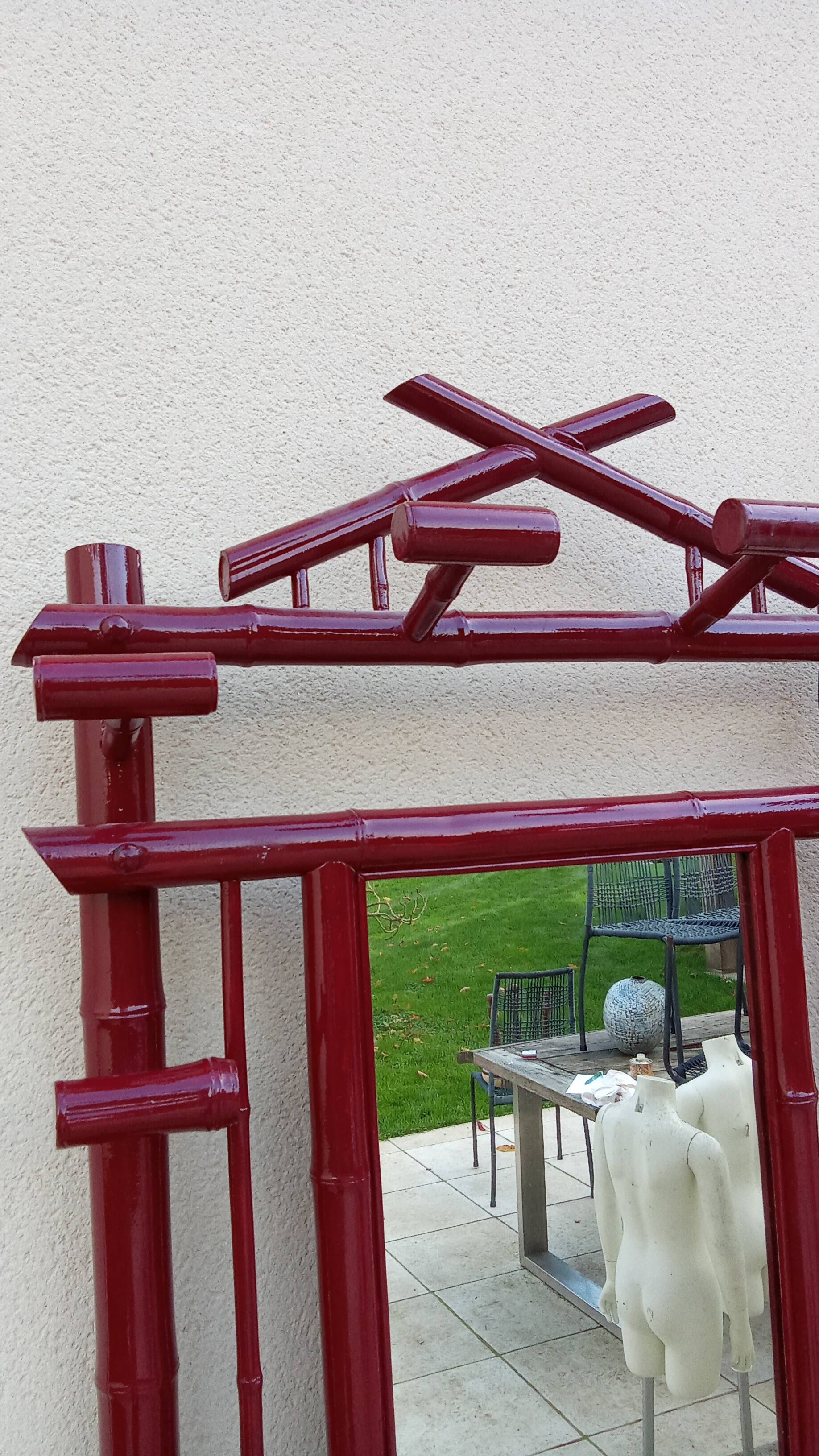 Old vintage red lacquered bamboo Asian coat rack