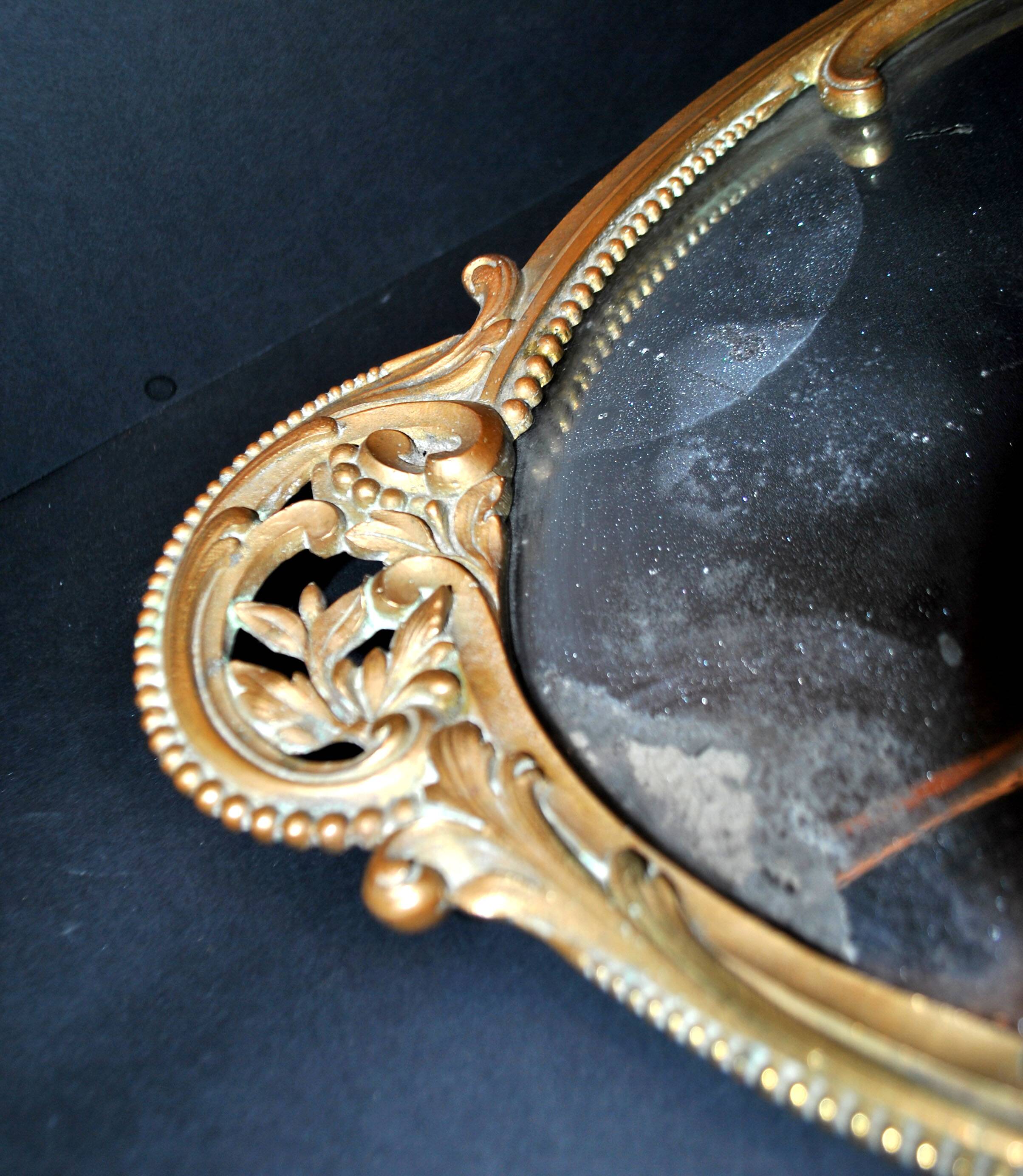 Antique mirror tray Centerpiece mainly in bronze and mercury glass