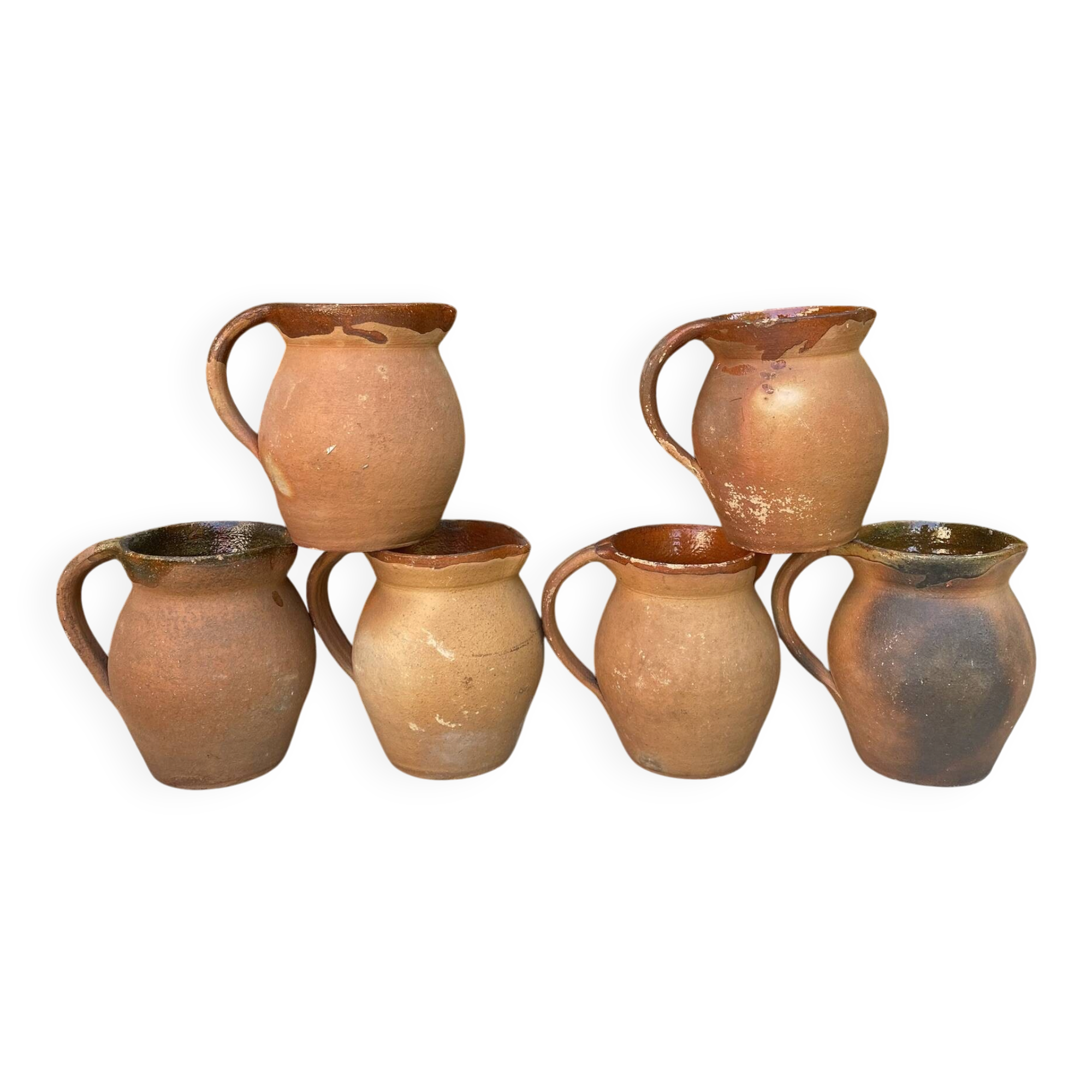 set of terracotta jugs country style