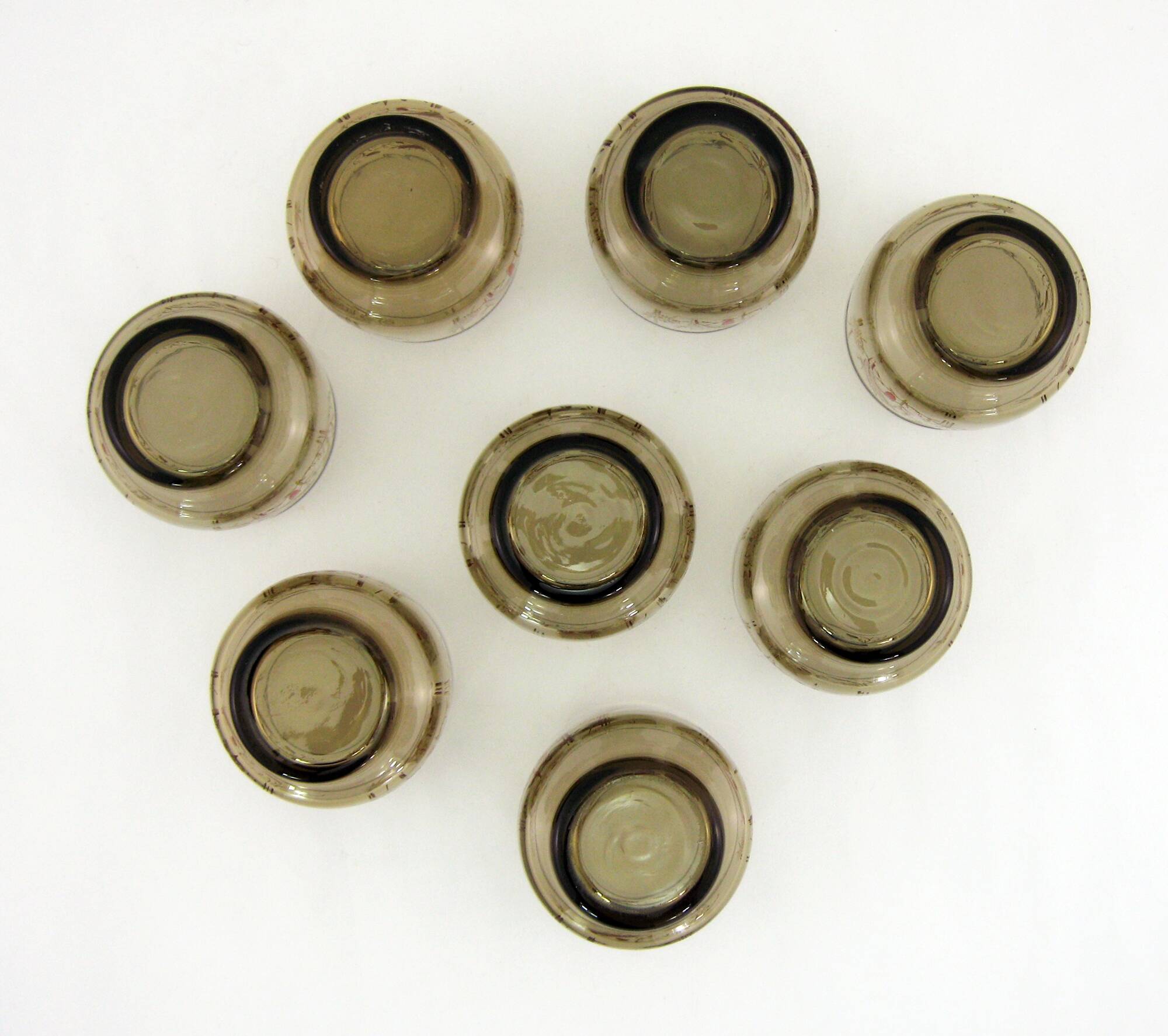 8 smoked glass goblets - Tivoli Luminarc Arcoroc France - vintage 70s