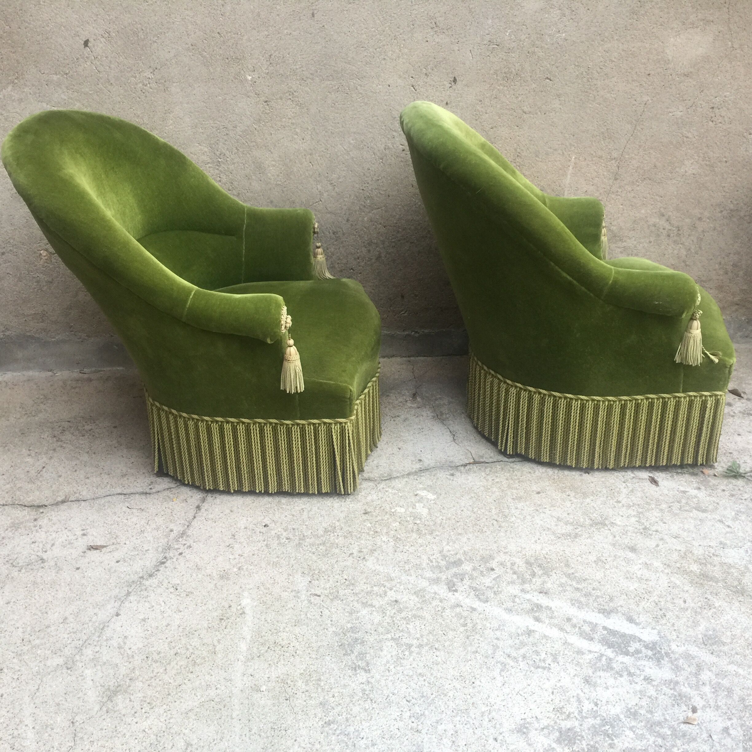 Paire de fauteuils crapaud vert