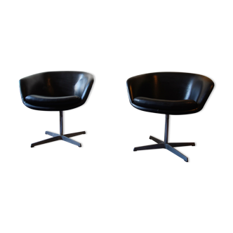 Pair of Pierre Paulin leather armchairs for Artifort 60s