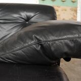 Corner sofa opening in leather and coffee table in marble by pierluigi cerri for frau, 1980s