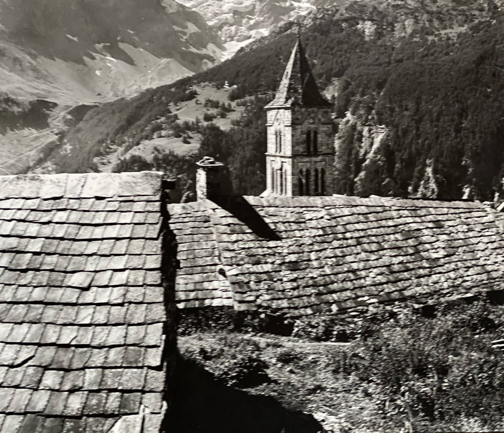 Vintage 1970 photograph of the Meije glacier on a mountain decor panel.
